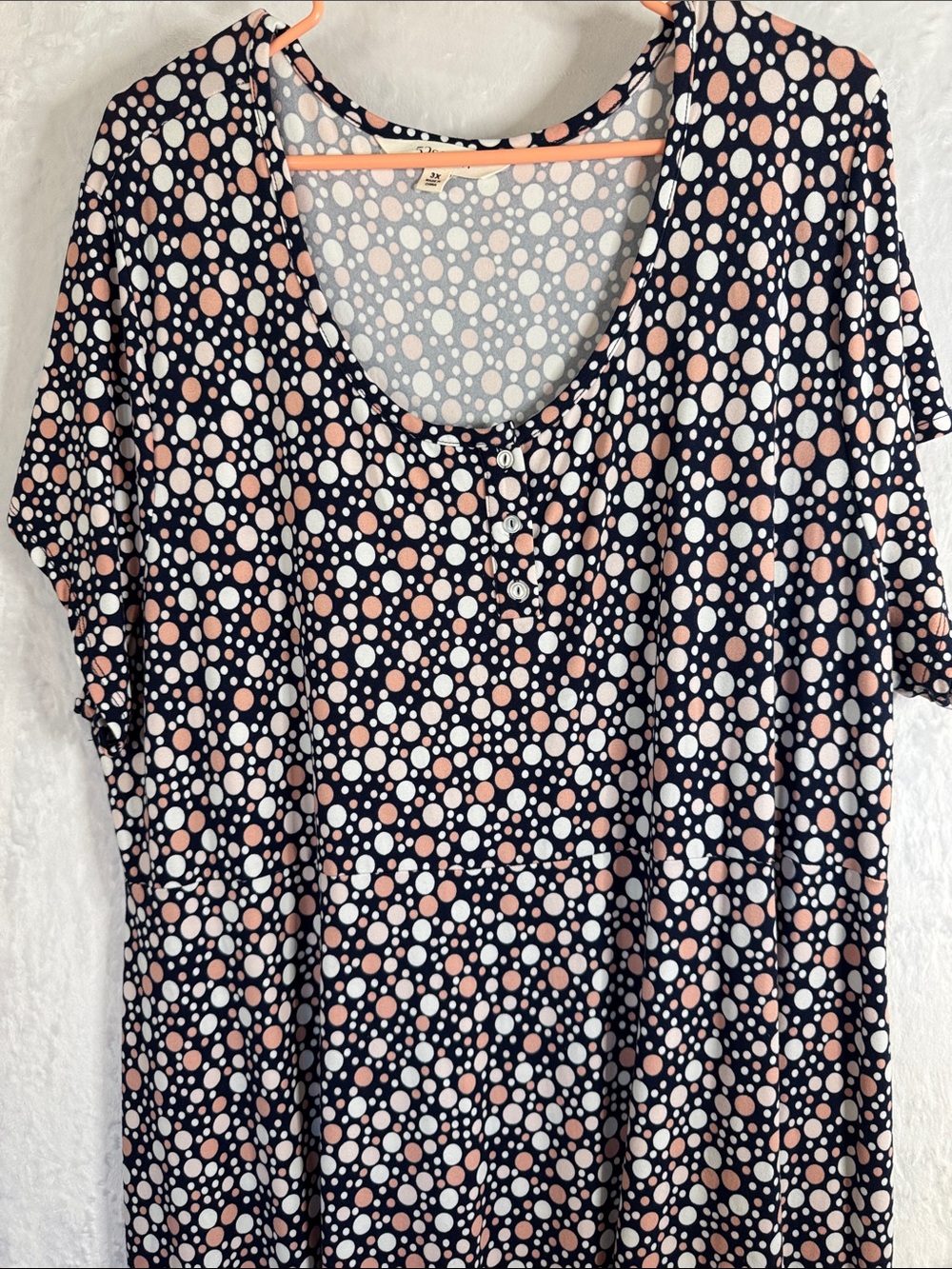 52Seven Women’s Navy Polka Dot Scoop Neck Dress with Pink and White Dots